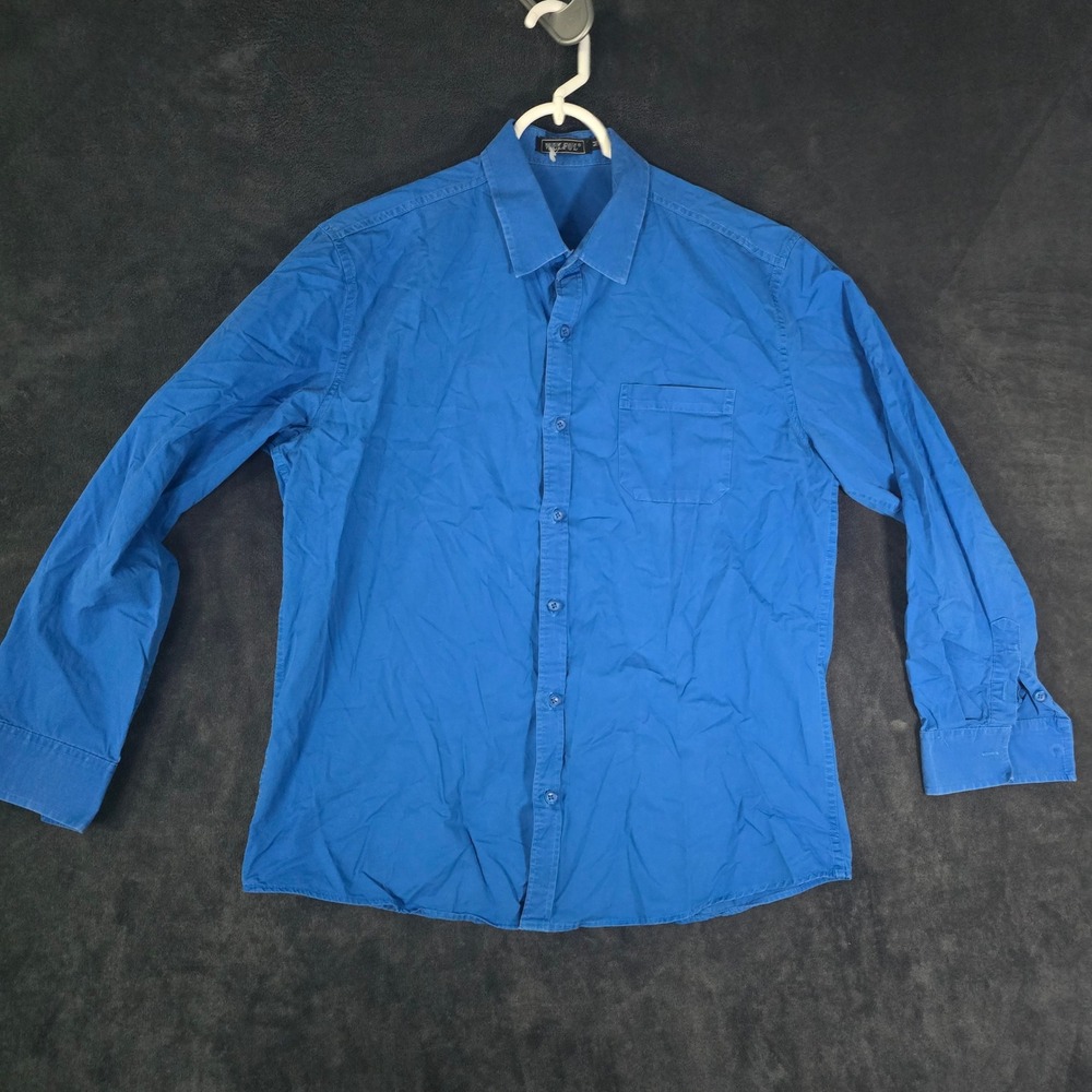 WULFUL Mens Blue Long Sleeve Button Down Shirt Casual Dress‎ Work Size Large